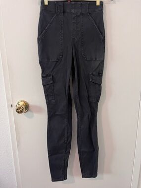 Spanx Twill Ankle Cargo Pants Skinny High Rise Washed Black Medium